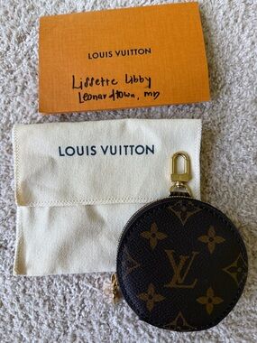 Louis Vuitton Brown Monogram Round Coin Pouch with Gold Hardware